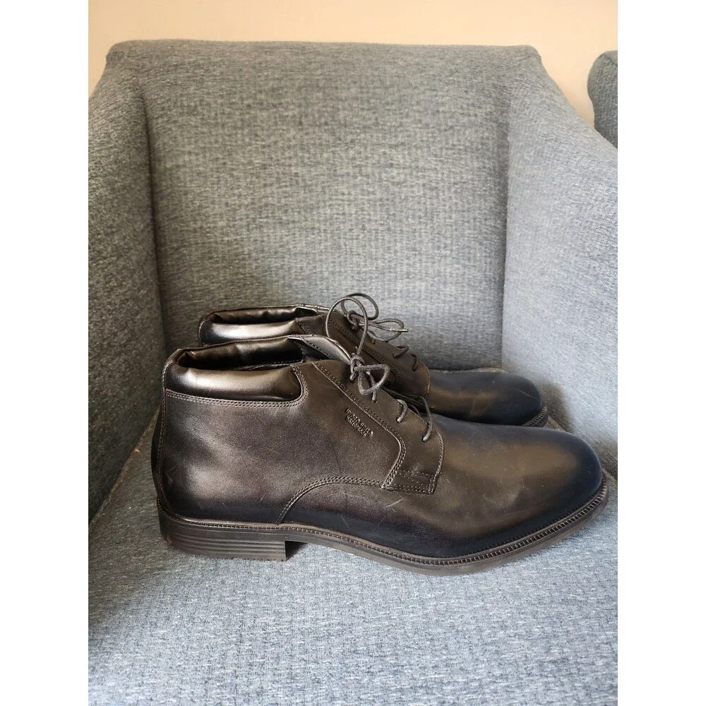 Rockport Men's Essential Details Waterproof Chukka Boots in Black Leather Sz 14